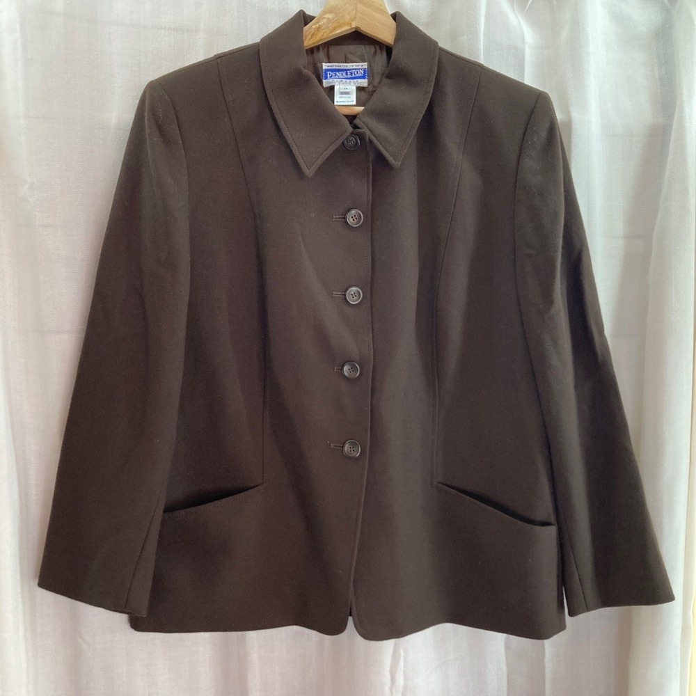 Pendleton Classic Wool Blazer Jacket Womens Size 14 Brown‎ Career Office Vintage